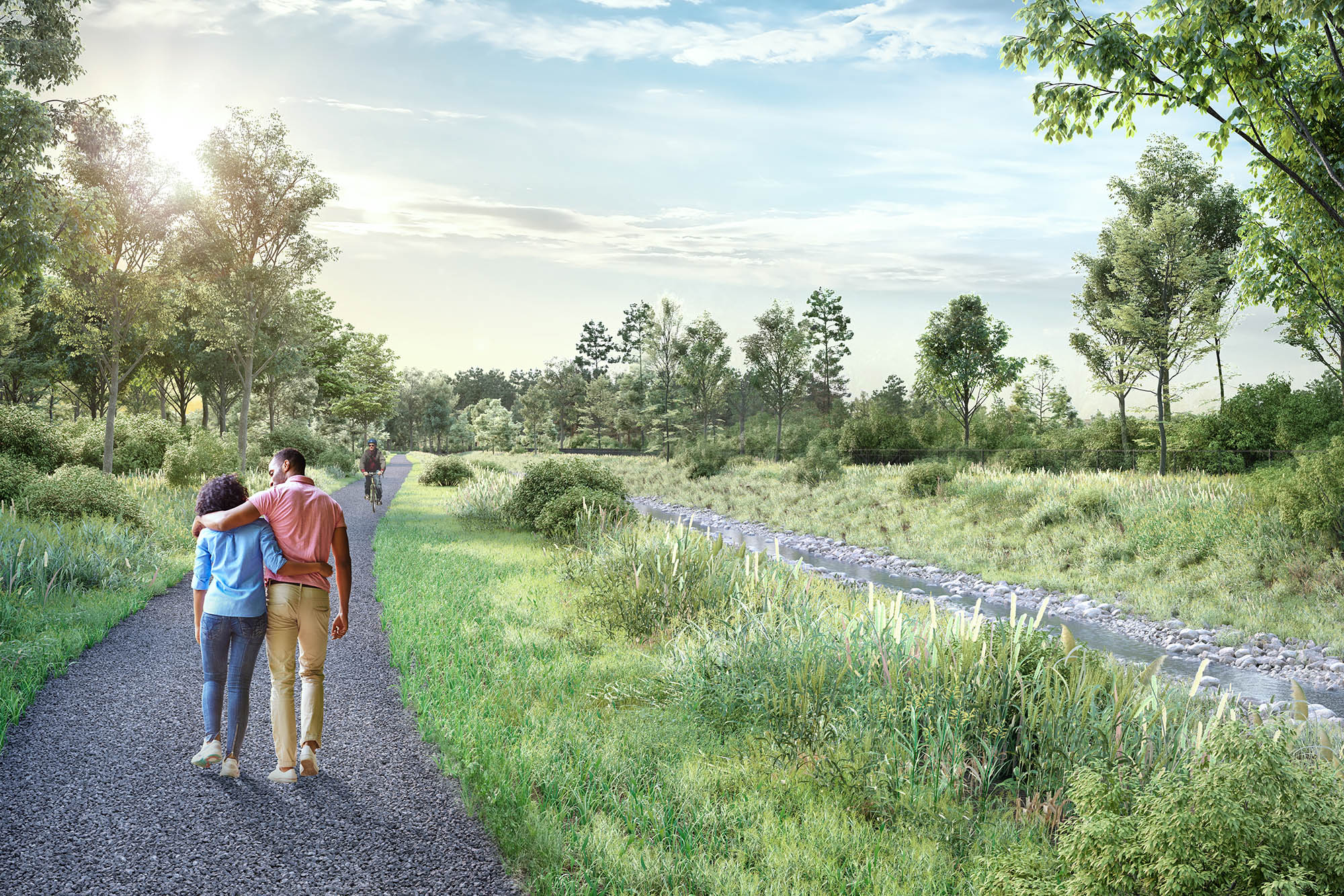 rendering of park trail with couple